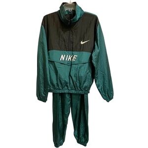 Vintage Nike 2 Piece Swoosh Track Suit Green & Black XS or S